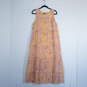 J. Jill Flowy Peachy Orange and Lilac Purple Tiered Halter Maxi Dress Sz Med.